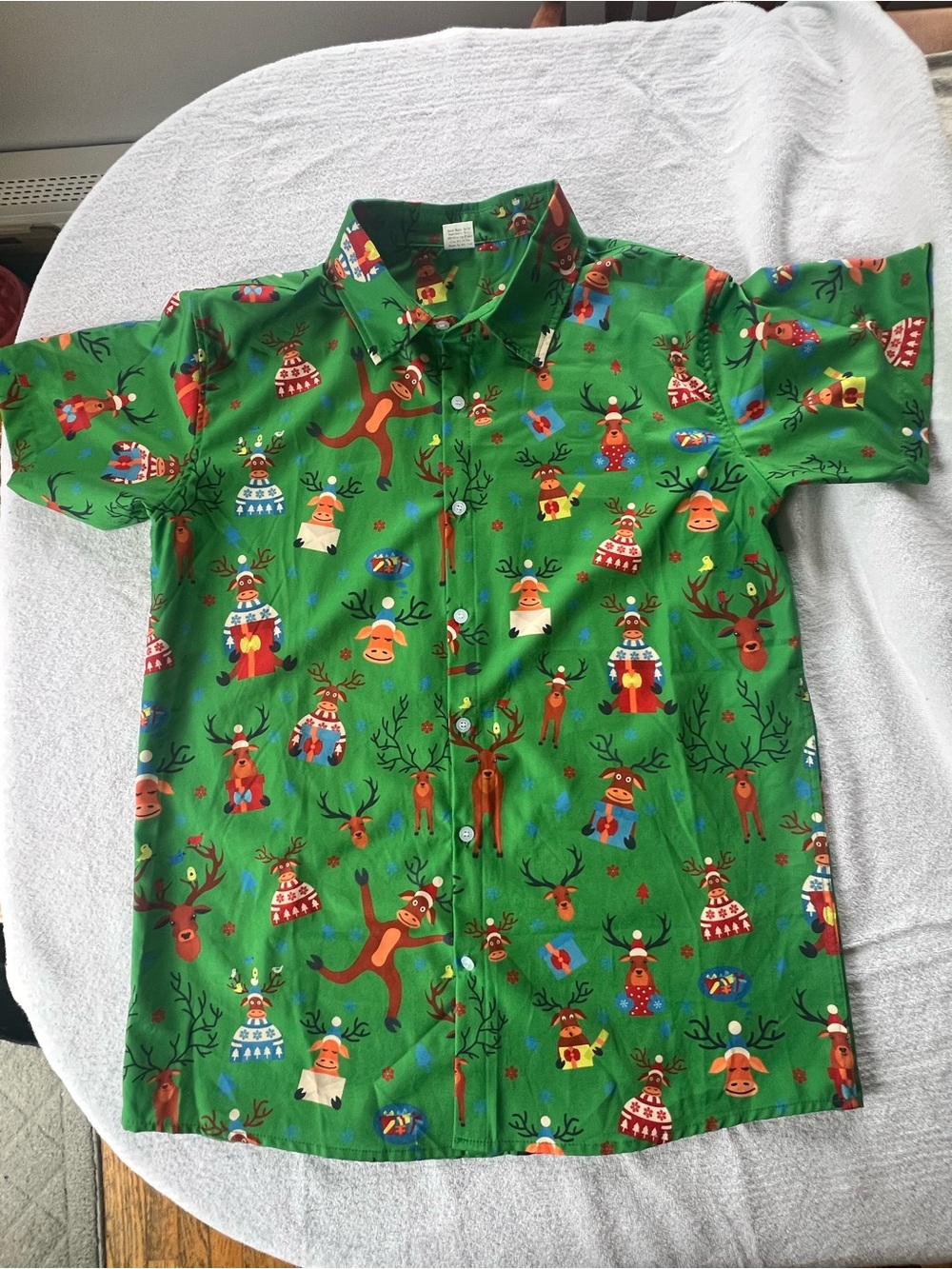 Men's Green Short-Sleeve Holiday Print Shirt